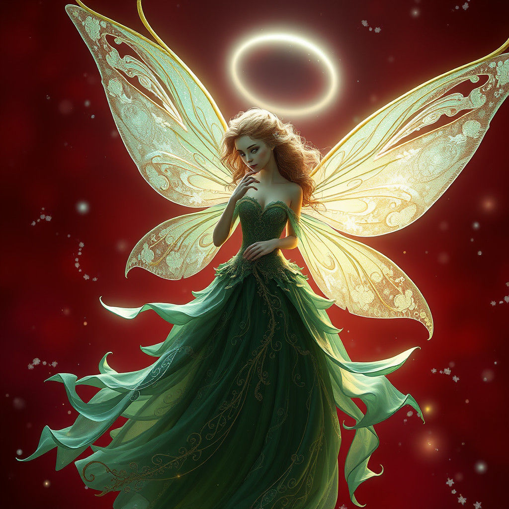 Christmas Fairy in Emerald Gown: Fantasy Concept Art