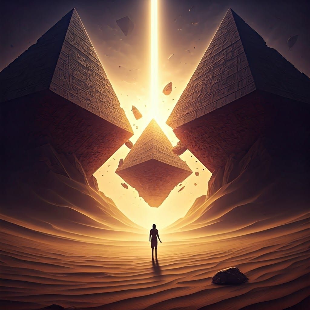 Egyptian Pyramids Soar as Celestial Vessels: Fantasy Art
