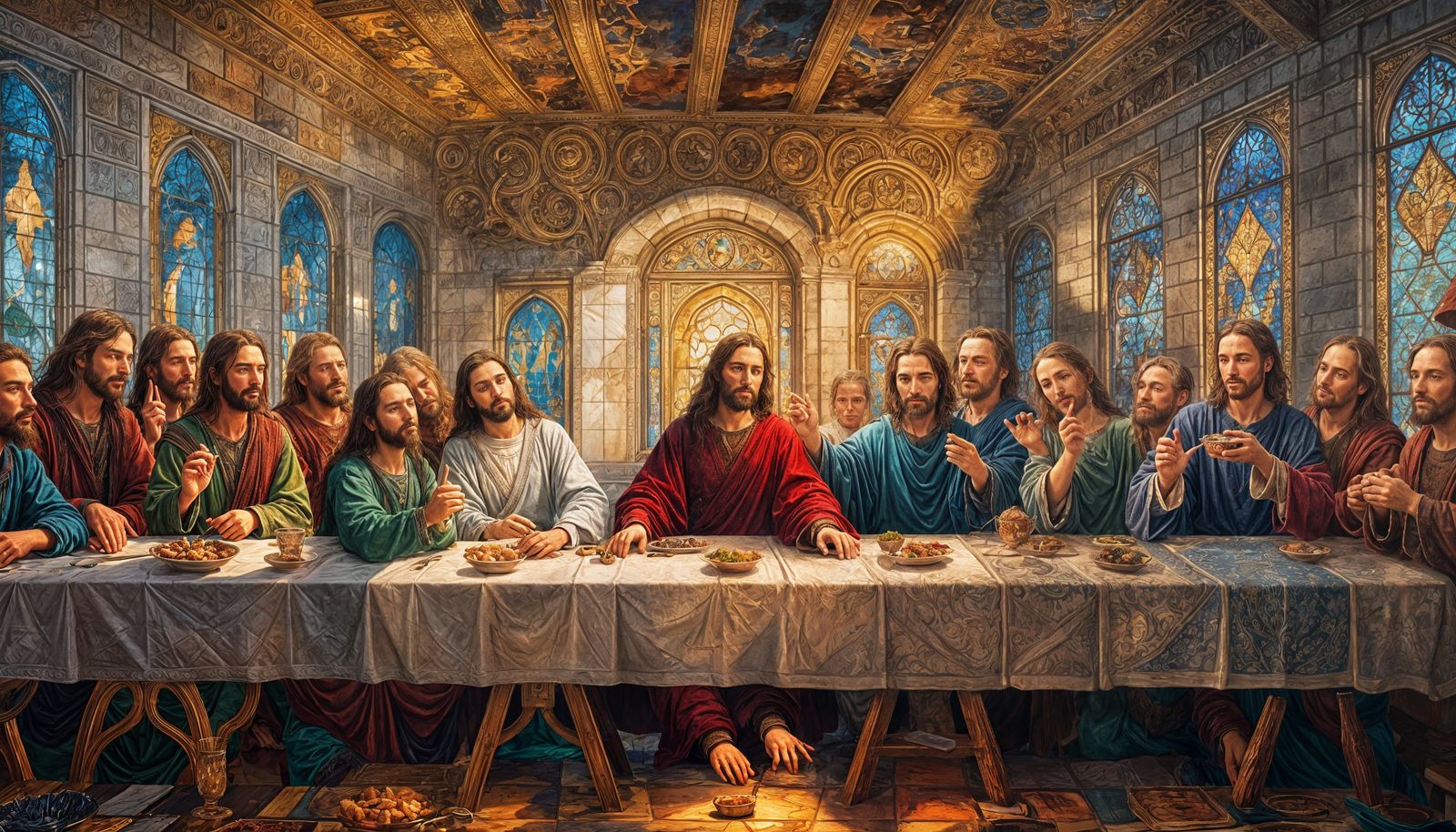 The Last Supper in a Fantastical Hyperrealistic Scene
