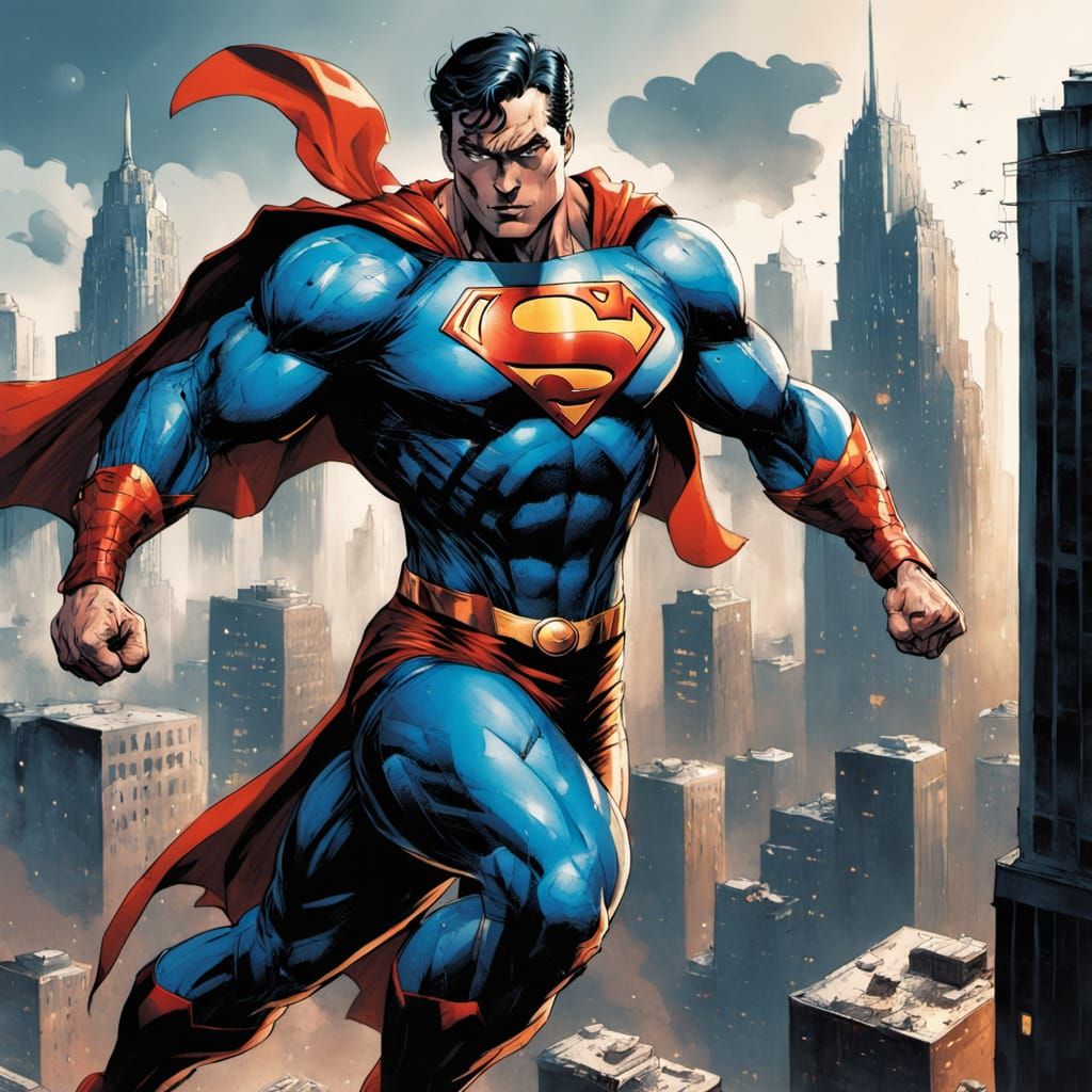 Superman in Wonderbat Armor Parkouring Between Buildings