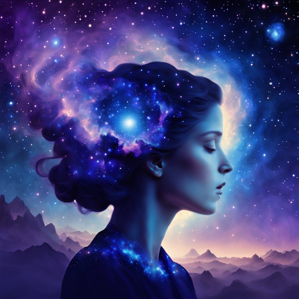 Surreal Celestial Woman in Dreamlike Digital Painting