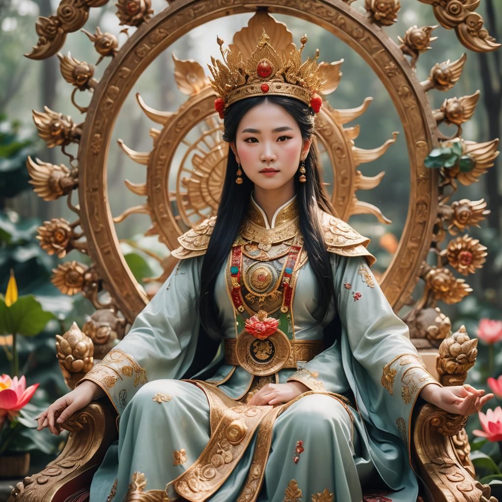 Compassionate Chinese Goddess on Lotus Throne