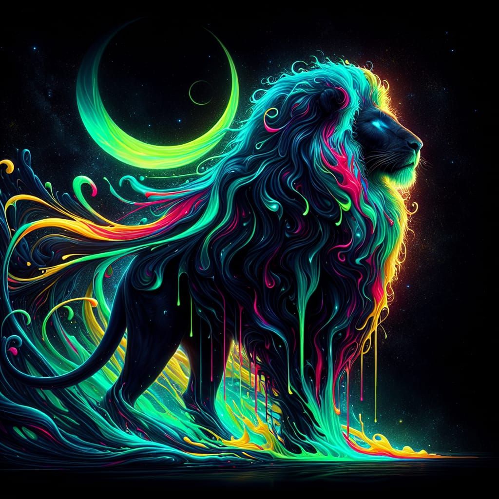 Surreal Cosmic Lion in Neon Splendor