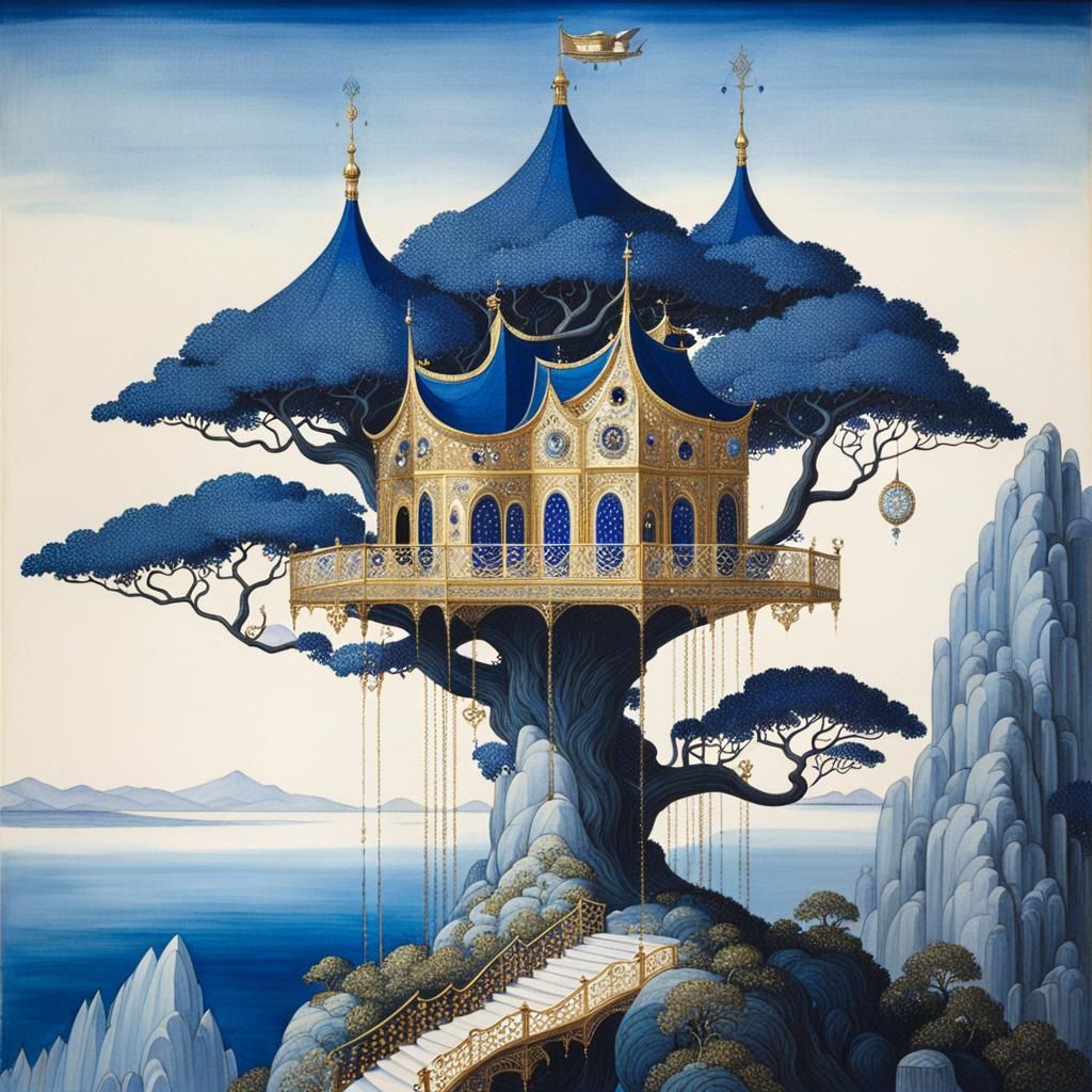 Ornate Treehouse Tower, Golden Age Illustration