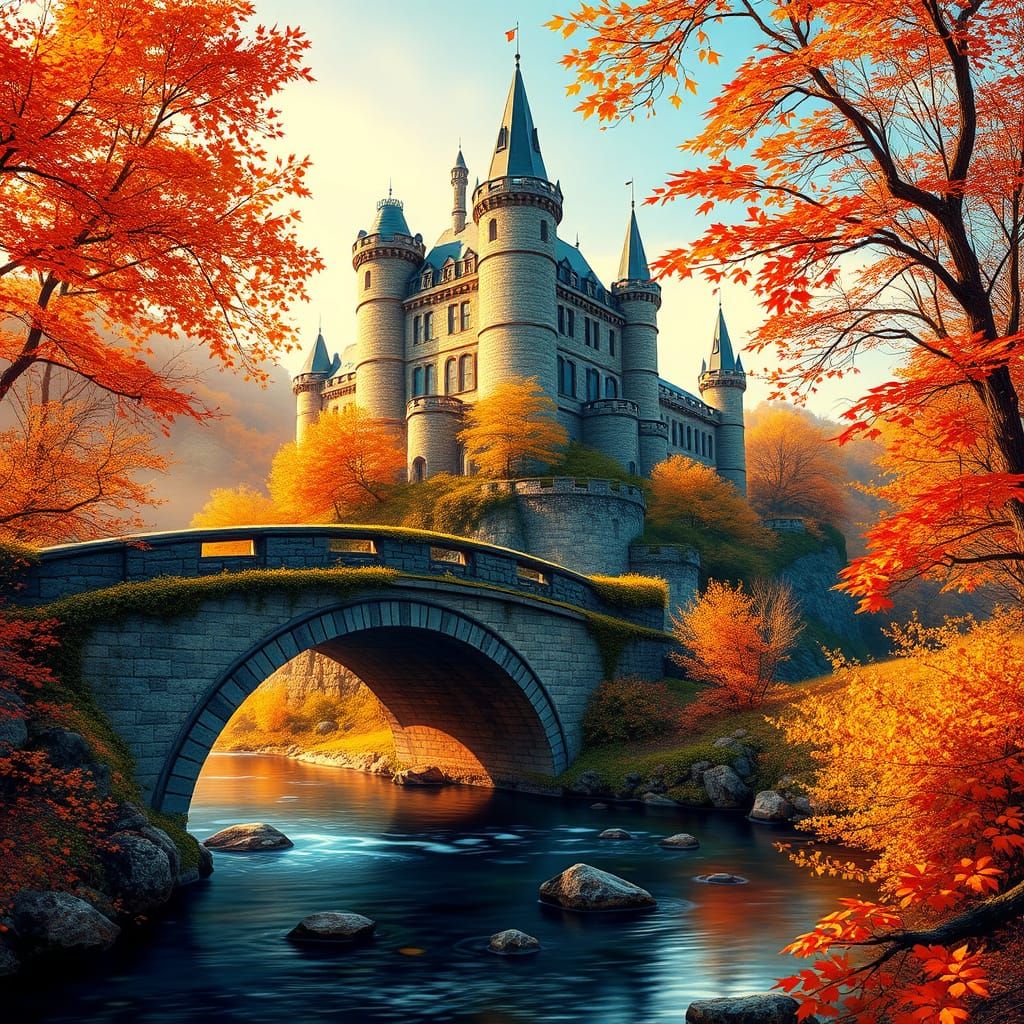 Castle in Vibrant Autumn Landscape