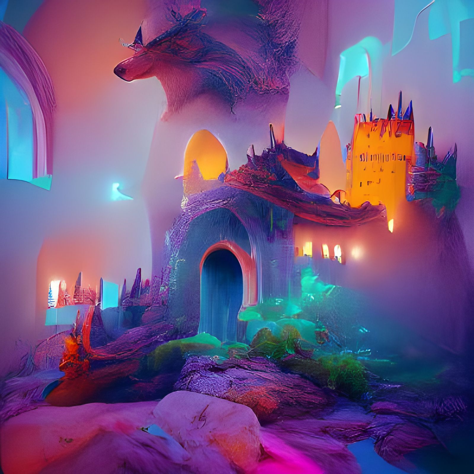 Mythical Castle with LoFi Glow in Fantasy Art