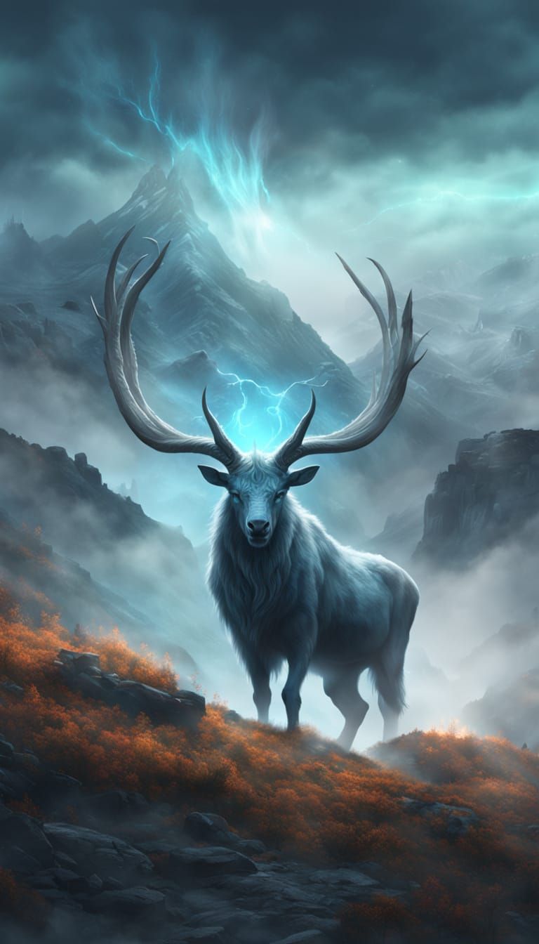 Spectral Creature in Misty Mountains, Digital Fantasy Art