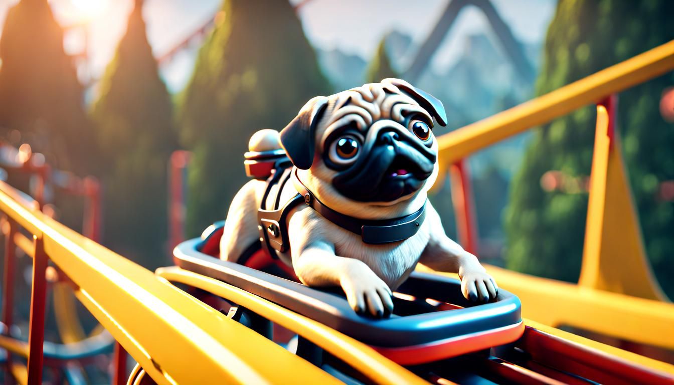 Pug's Thrilling Roller Coaster Ride in 3D