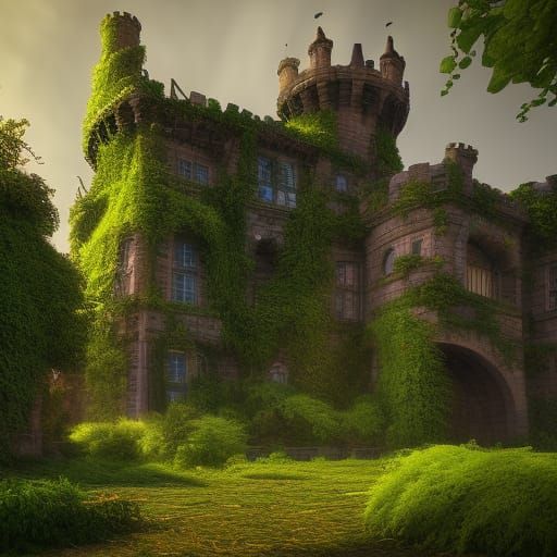Mysterious Castle Covered in Vines in 8k