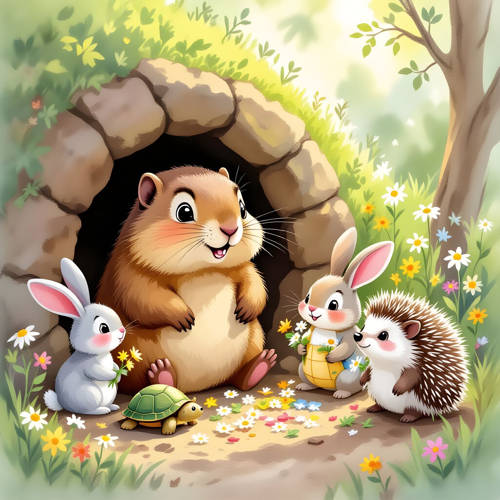 Groundhog Surprised by Furry Friends' Spring Party