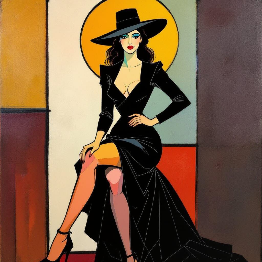 Expressionist Portrait of a Confident Woman in Bold Colors