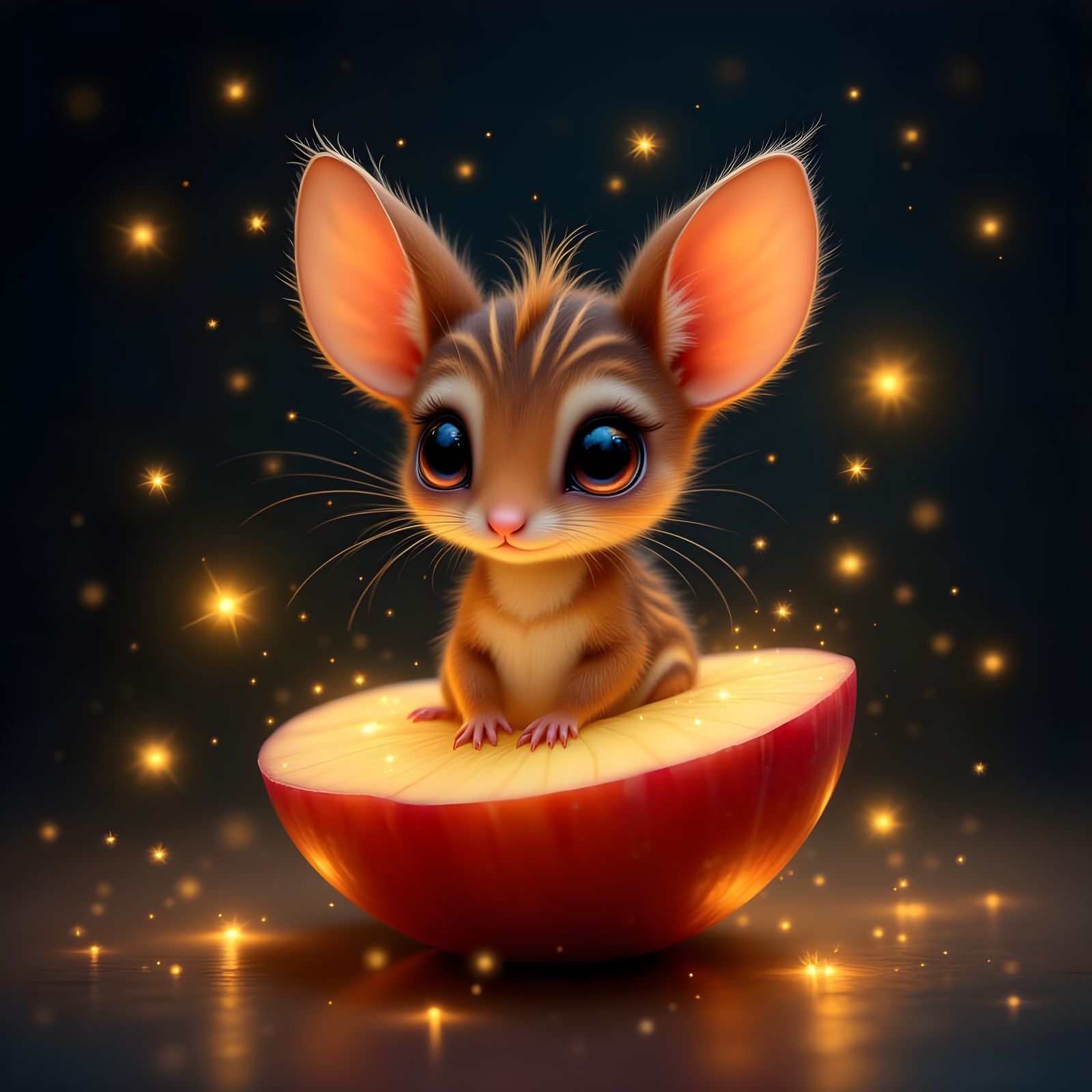 Tiny Chevrotain with Big Eyes Standing in an Apple