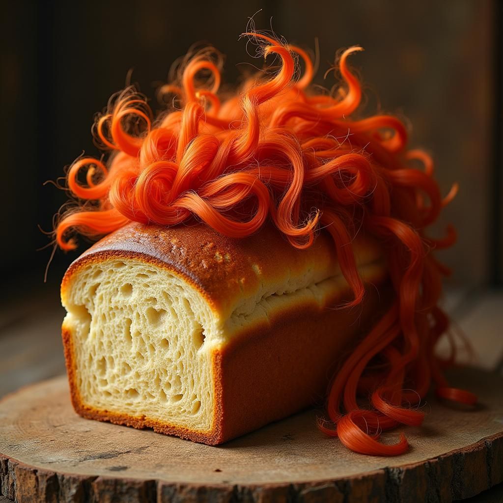 Fiery Bread Loaf with Flowing Red Hair