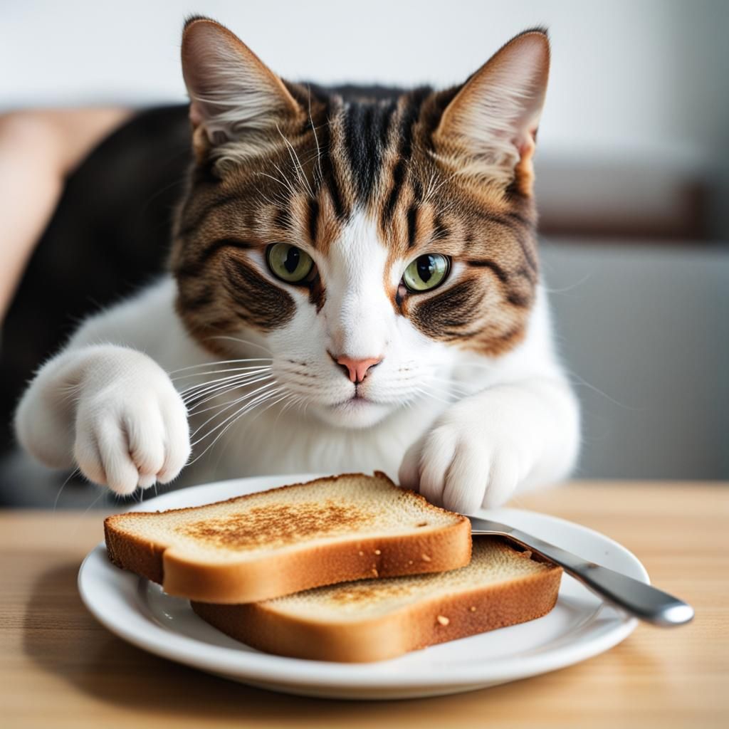 Cat Enjoys Toast: An AI Generated Image
