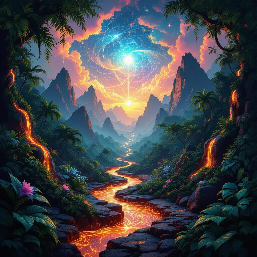 Cosmic Jungle Mirage: Molten Metal & Fractal Vines