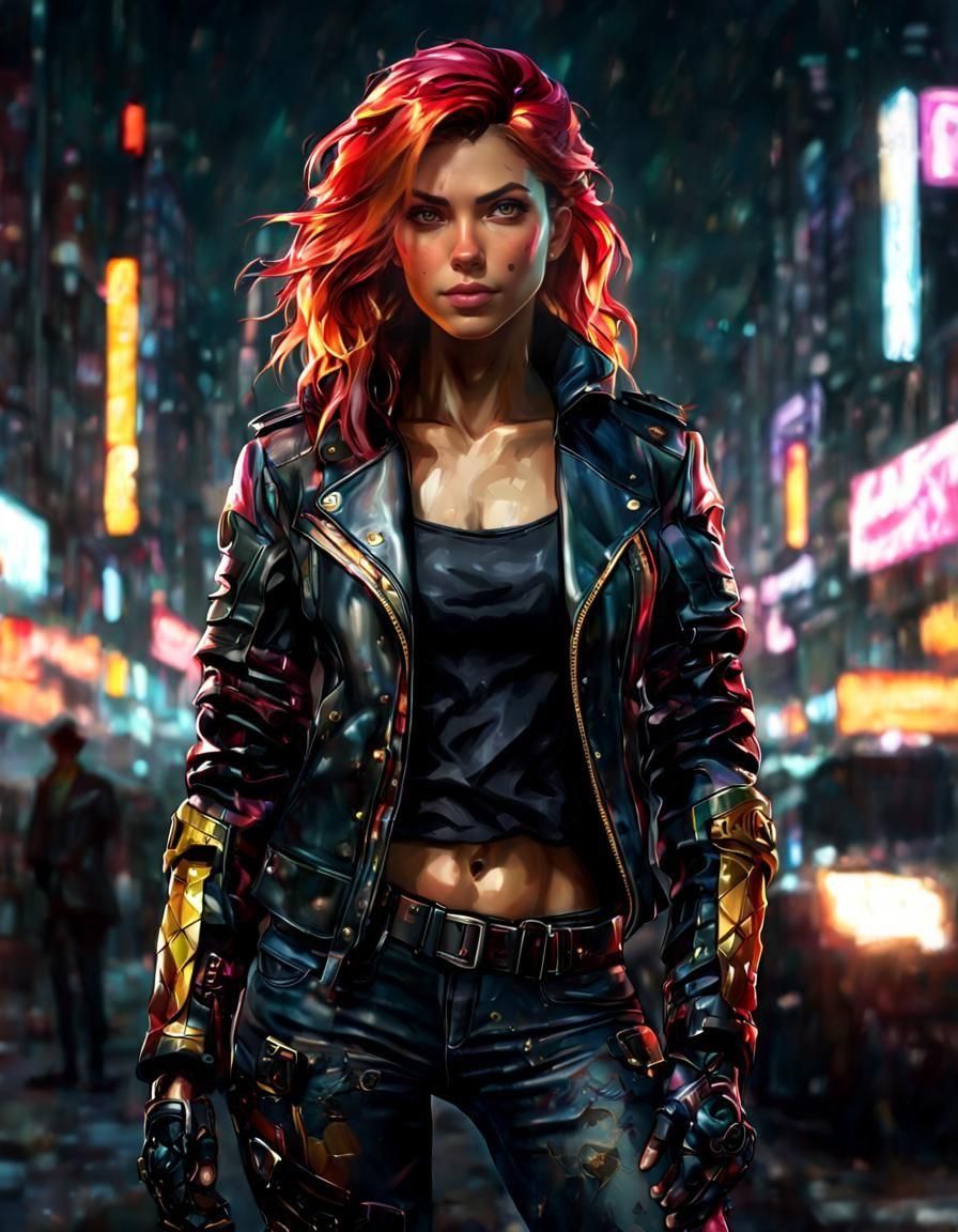 Sunset Shimmer in Cyberpunk Style Portrait