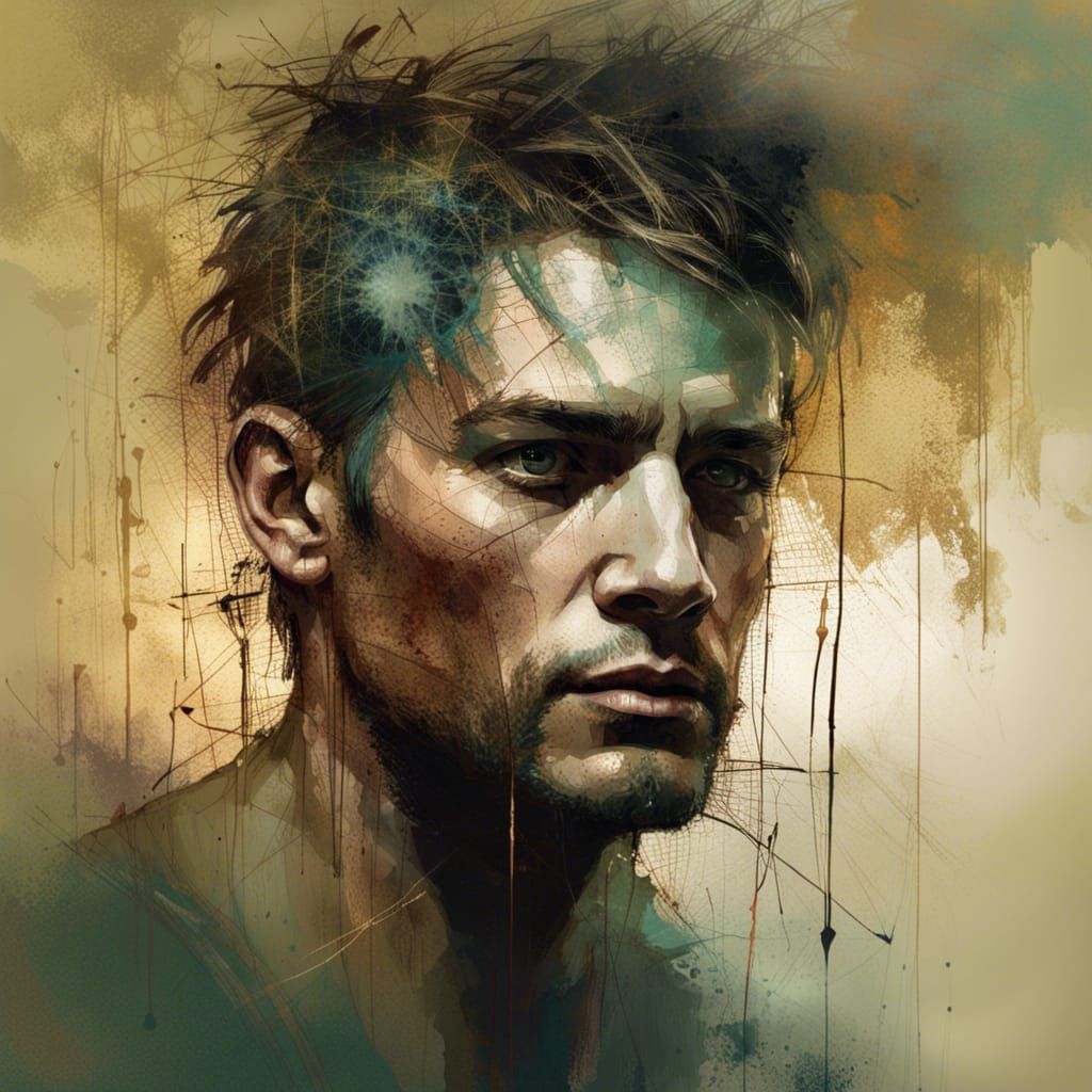 handsome man being punished Textured speed paint. Rich deep colors. Cell Shaded layered image. Intricate brush strokes. ...