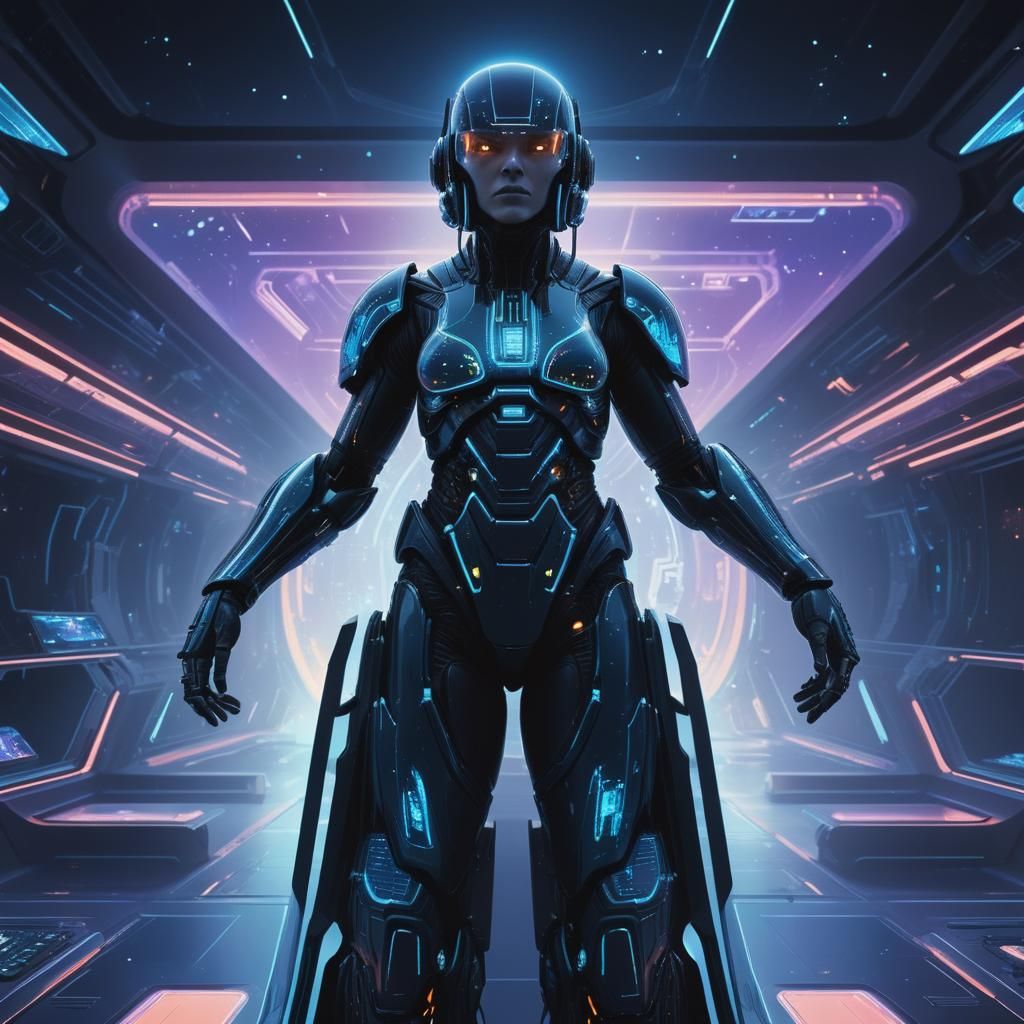 Futuristic Command Center Under Starry Dome