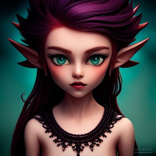 Intricate Elf Girl Digital Art in Dark Colors