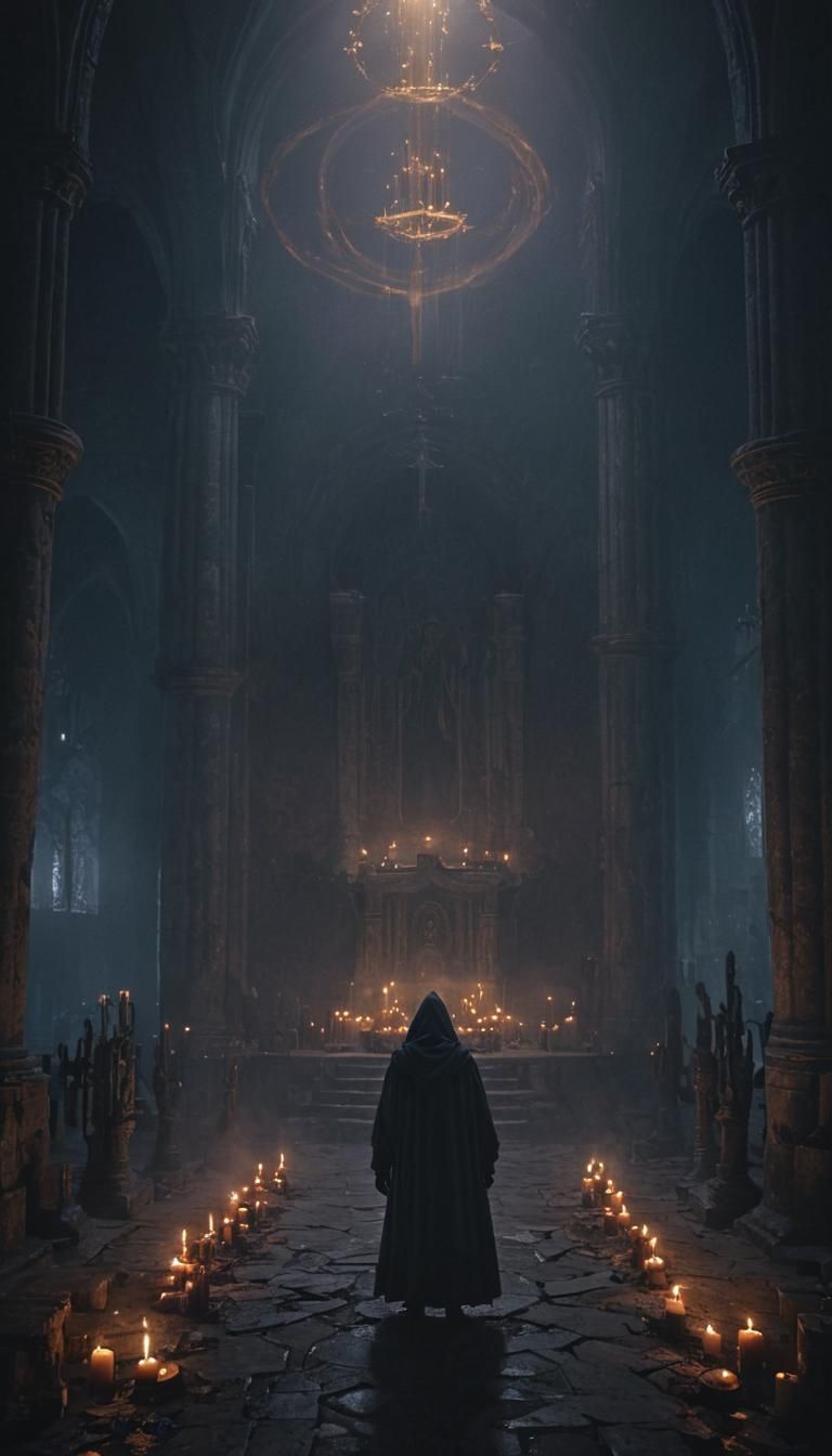 Mysterious Dark Ritual in Abandoned Cathedral