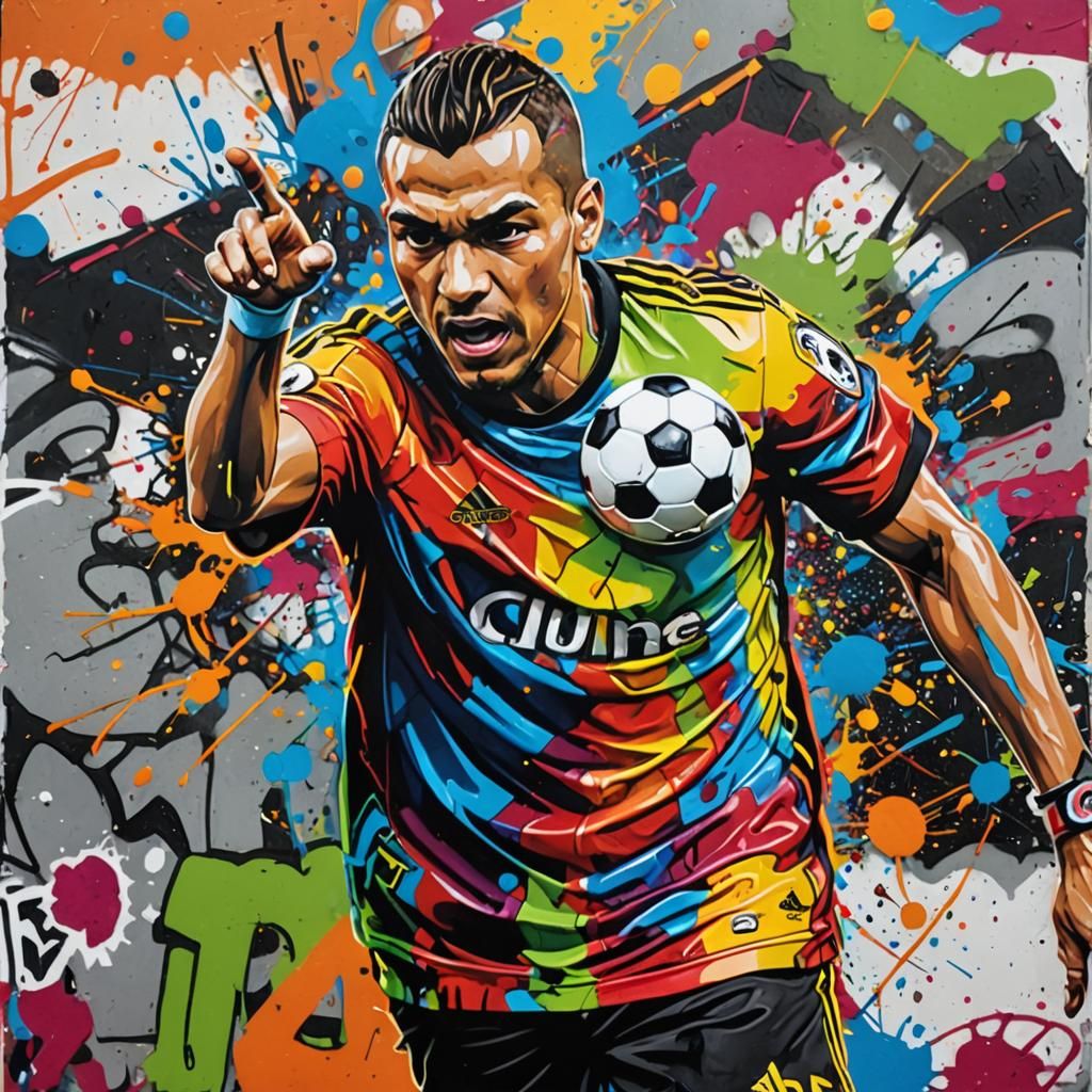 Headering Soccer Ball in Graffiti Art Style