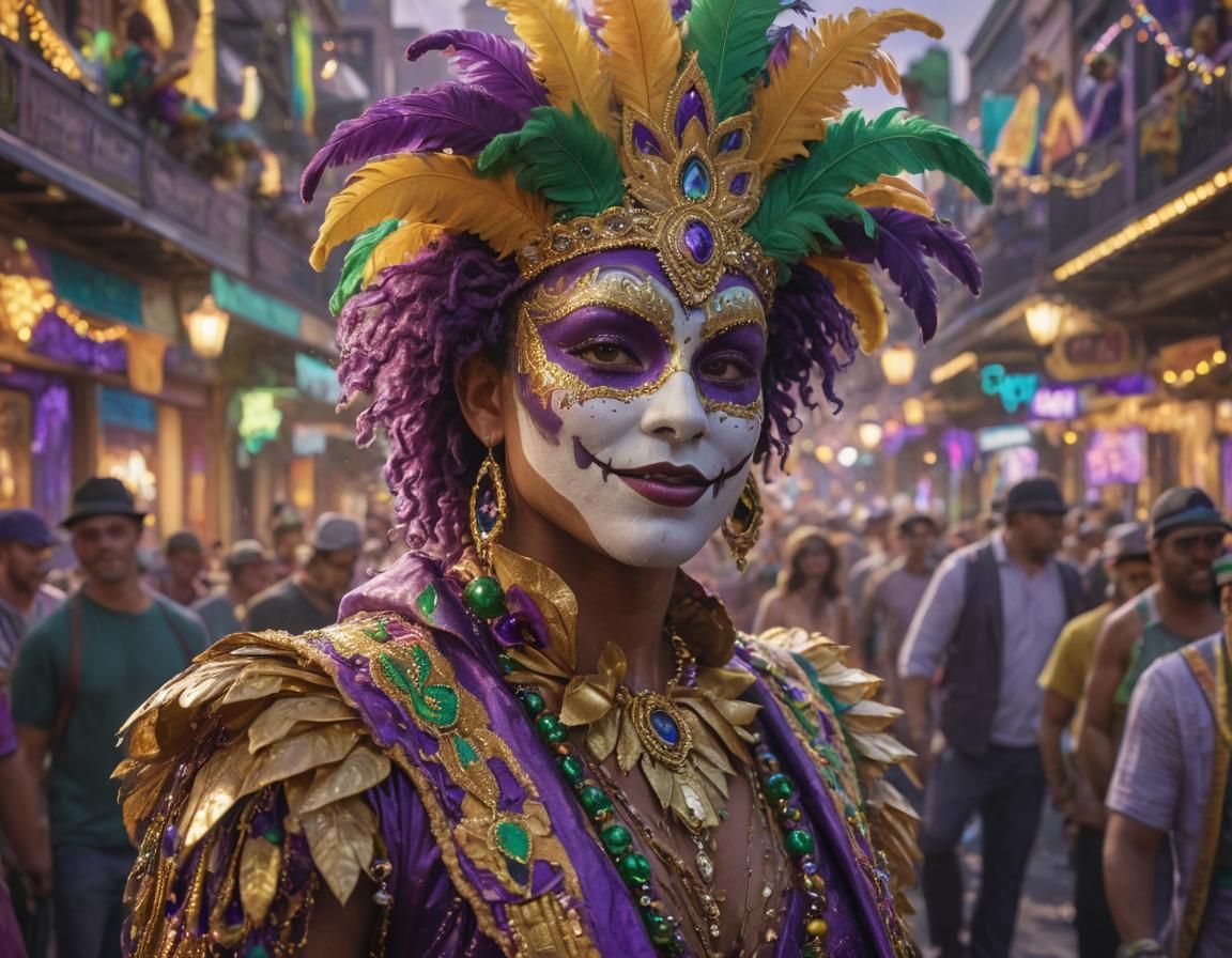 Mardi Gras Carnival Portrait in Volumetric Lighting