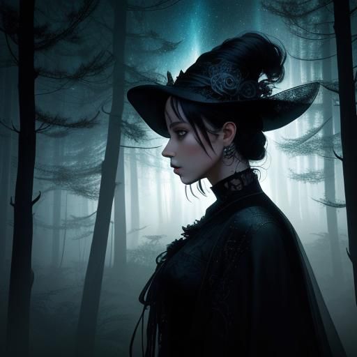 Ghostly Silhouette Vanishing in Gothic Forest