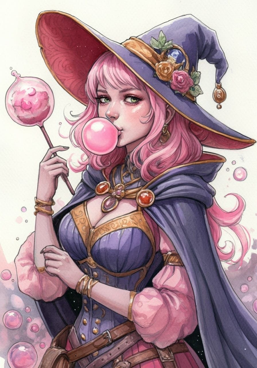 Bubblegum Sorceress in Anime Style