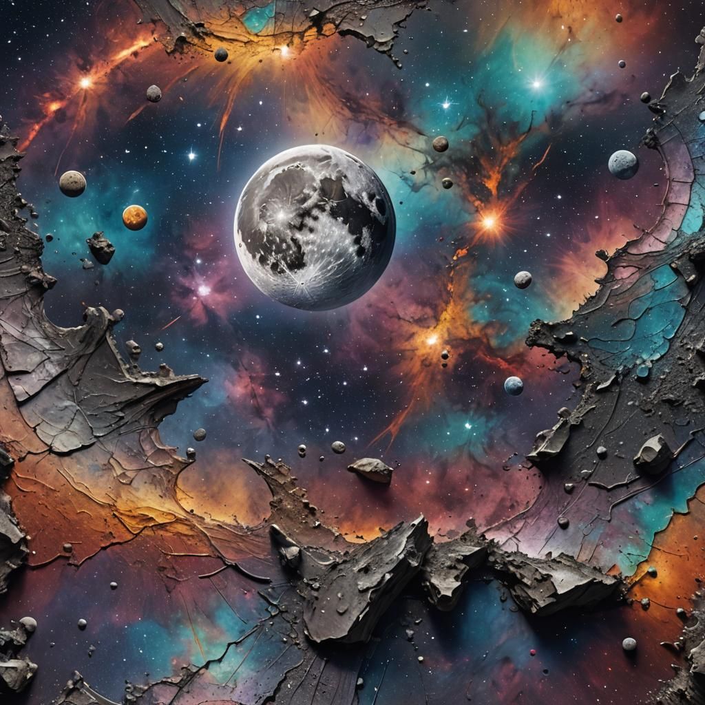 Hyperrealistic Moon Landscape with Galaxy Background