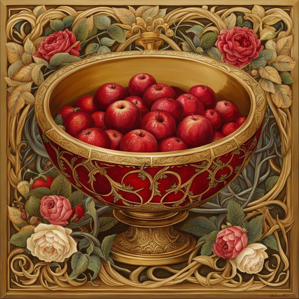 Luxurious Gold-Toned Treasure of Red Bounty Amidst Thorny Ro...