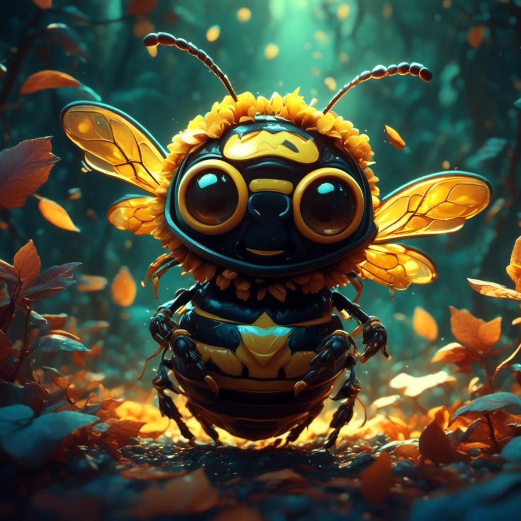 Leaf-Covered Wacky Bee Digital Illustration