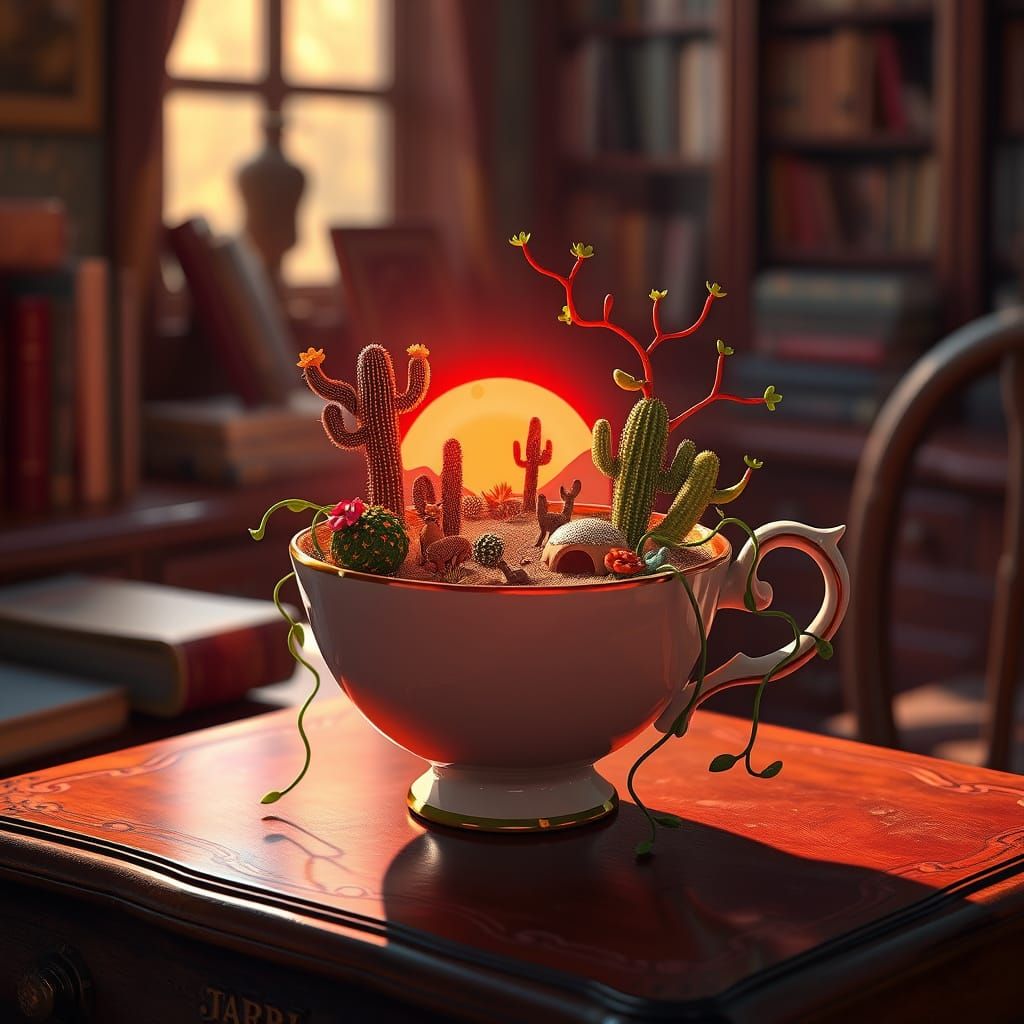 Miniature Desert Landscape Inside Teacup, Pixar Animation