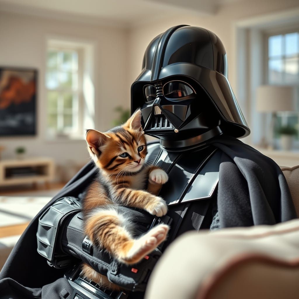 Darth Vader in Tender Moment with Feline Friend
