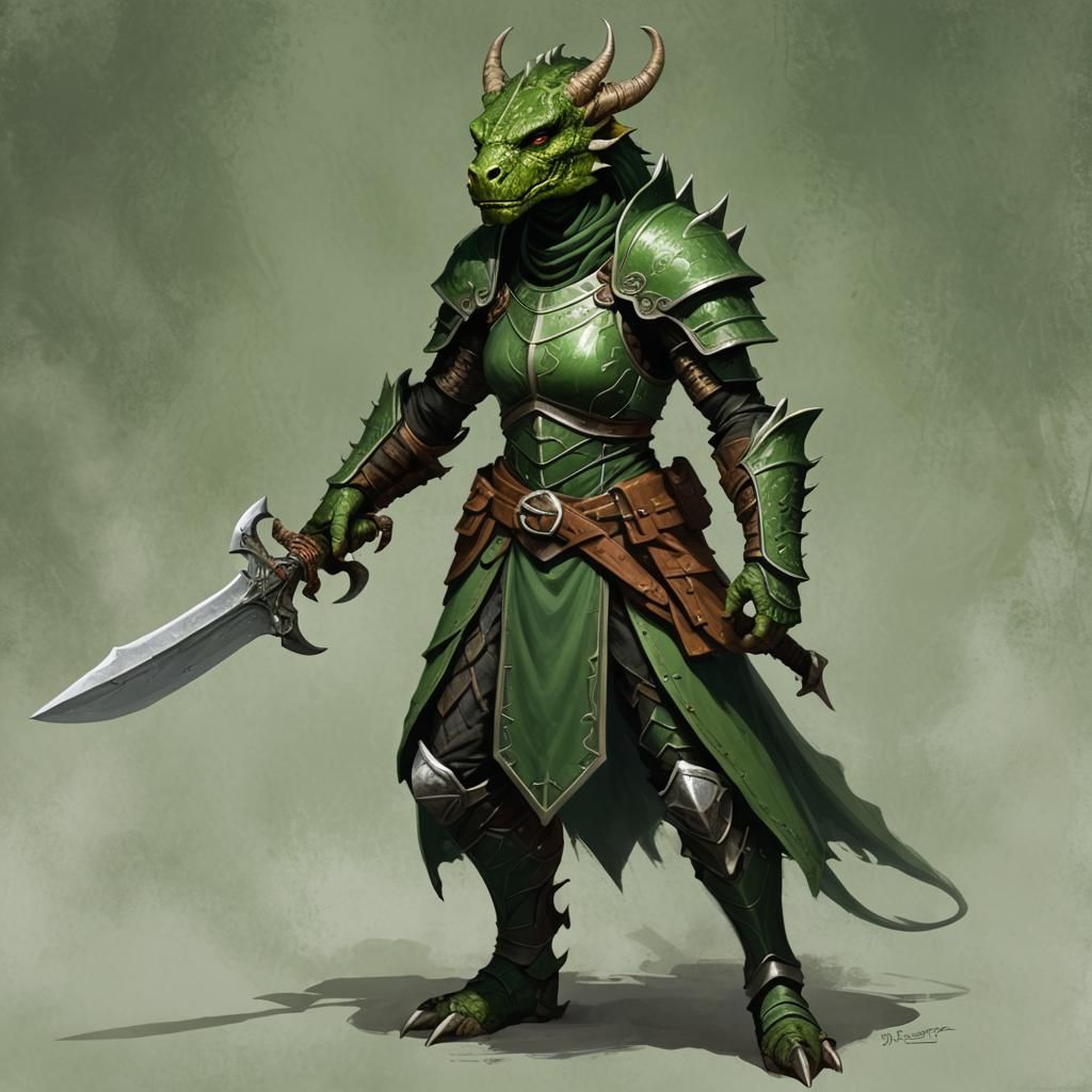 Green Dragonborn Fighter in Sinister Style