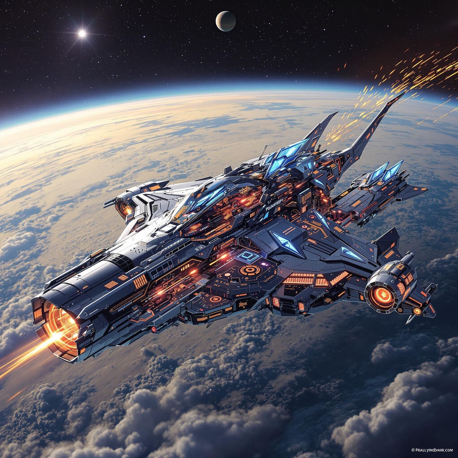 Dark Cosmic Starfighter Soars Near Saturn