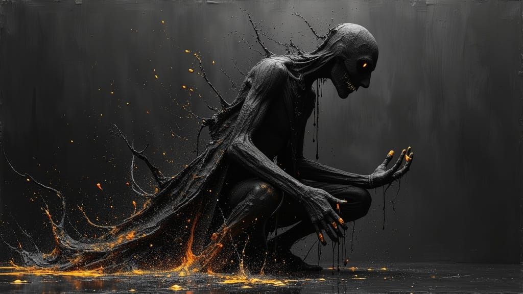 Character Made of Oil Paint in Dark Fantasy Style