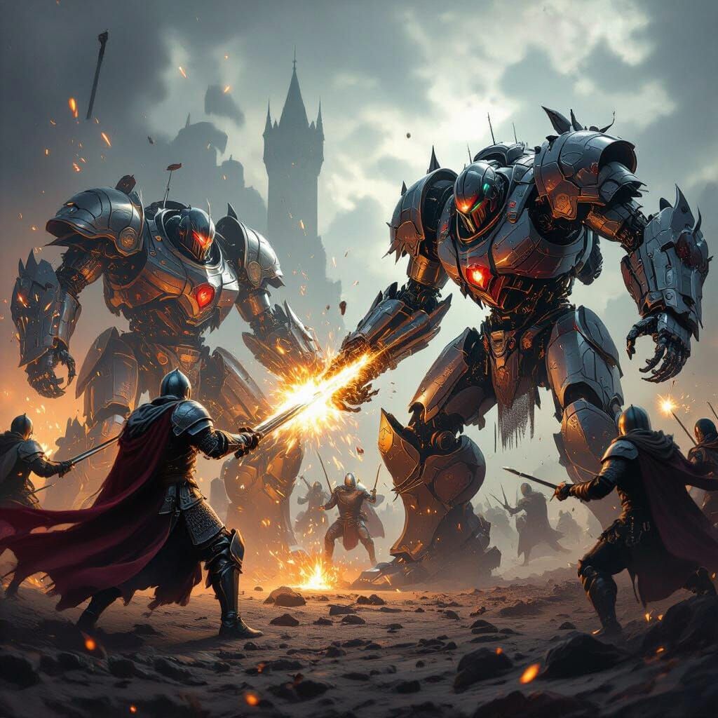 Knights vs Robots: Epic Dark Fantasy Sci-Fi Battle