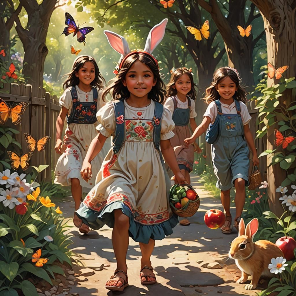 Cheerful Children Playing in a Sunny Garden