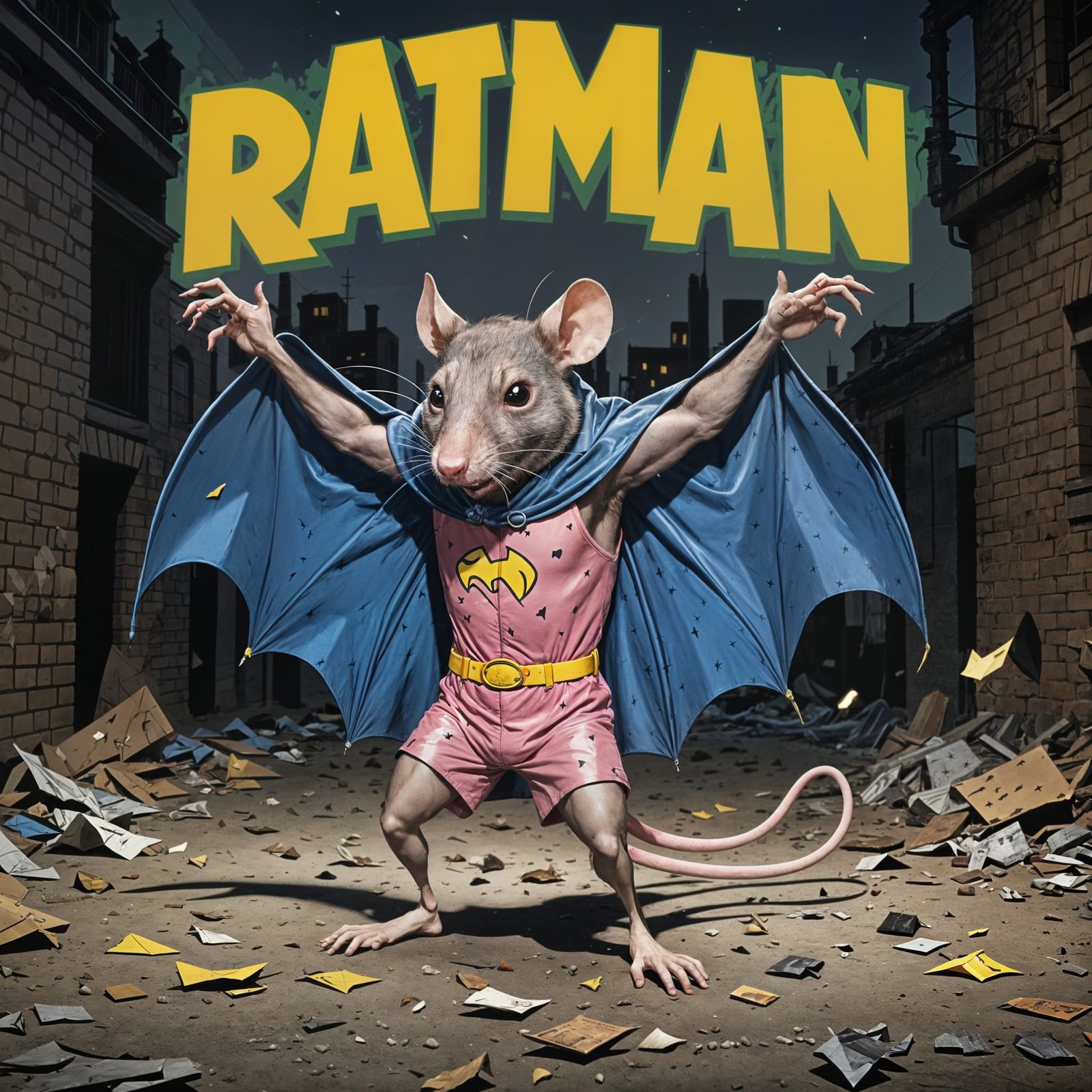Ratman: Comic Book Style Superhero Rat in Dark Humor Pose