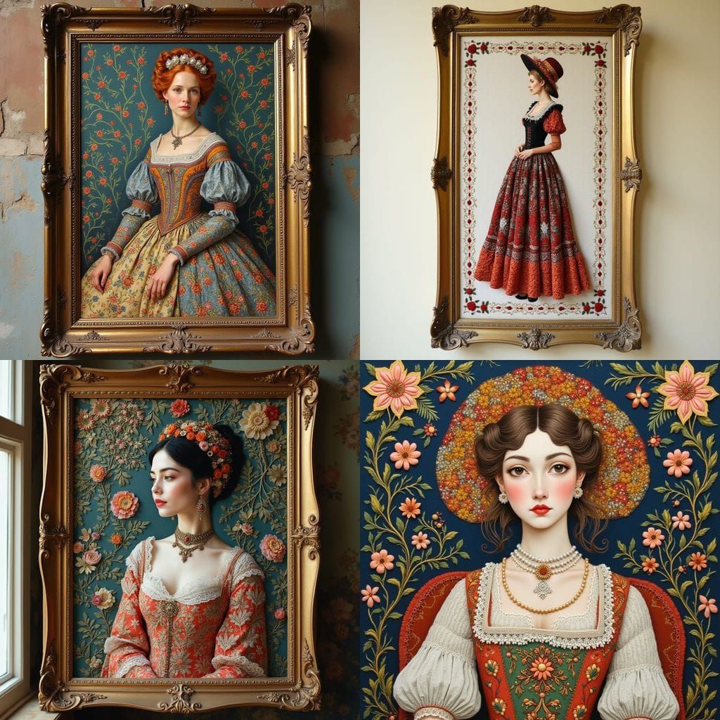 Sashiko Embroidery Portrait of a French Woman