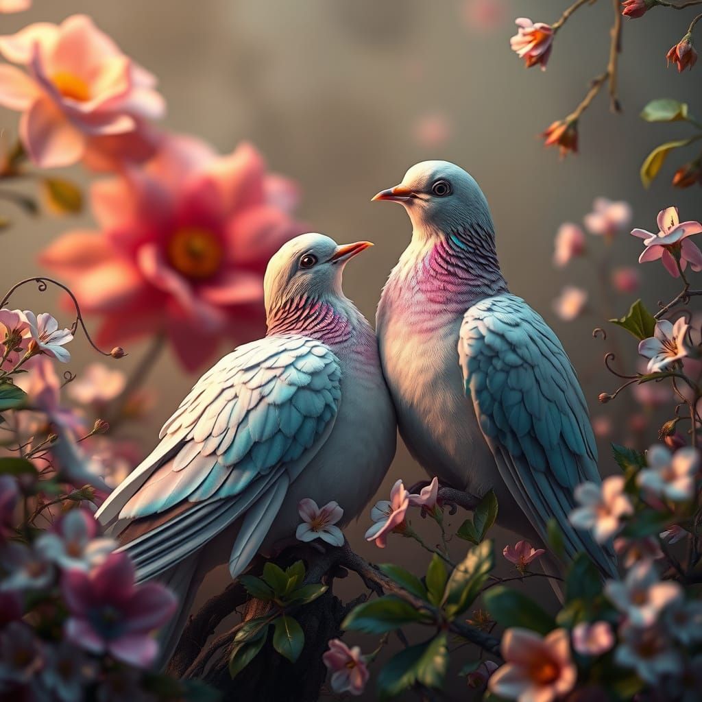Majestic Doves in Vibrant Dreamworld