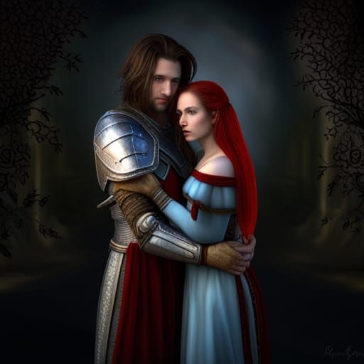 Medieval Knight and Maiden Embrace: Digital Matte Painting