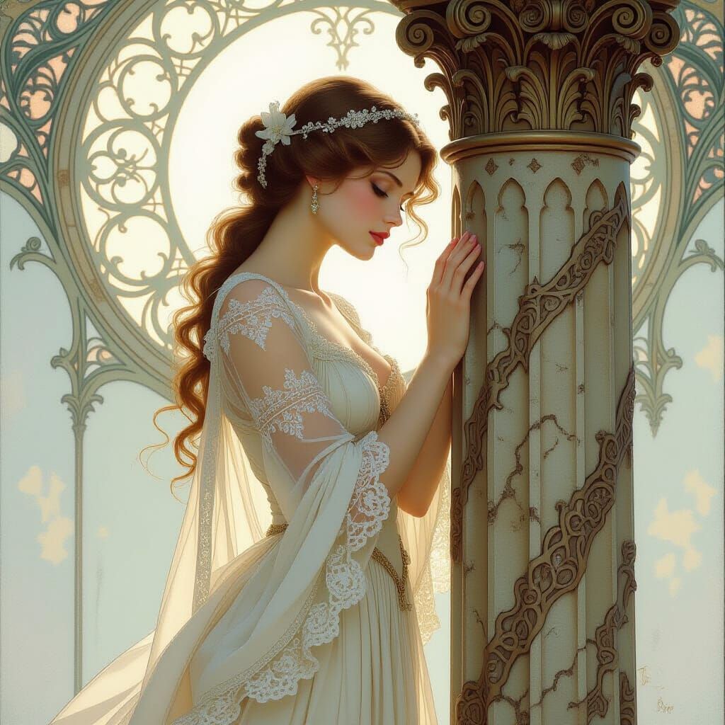 Glass Woman in Lace, Fantasy Oil Painting