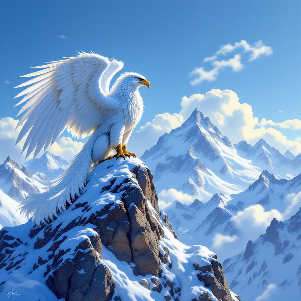 Griffin on Snowy Peak in Matte Painting Style