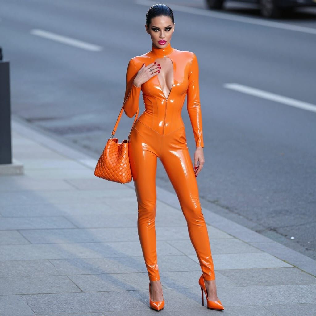 Woman With Glossy Latex and Dramatic Makeup