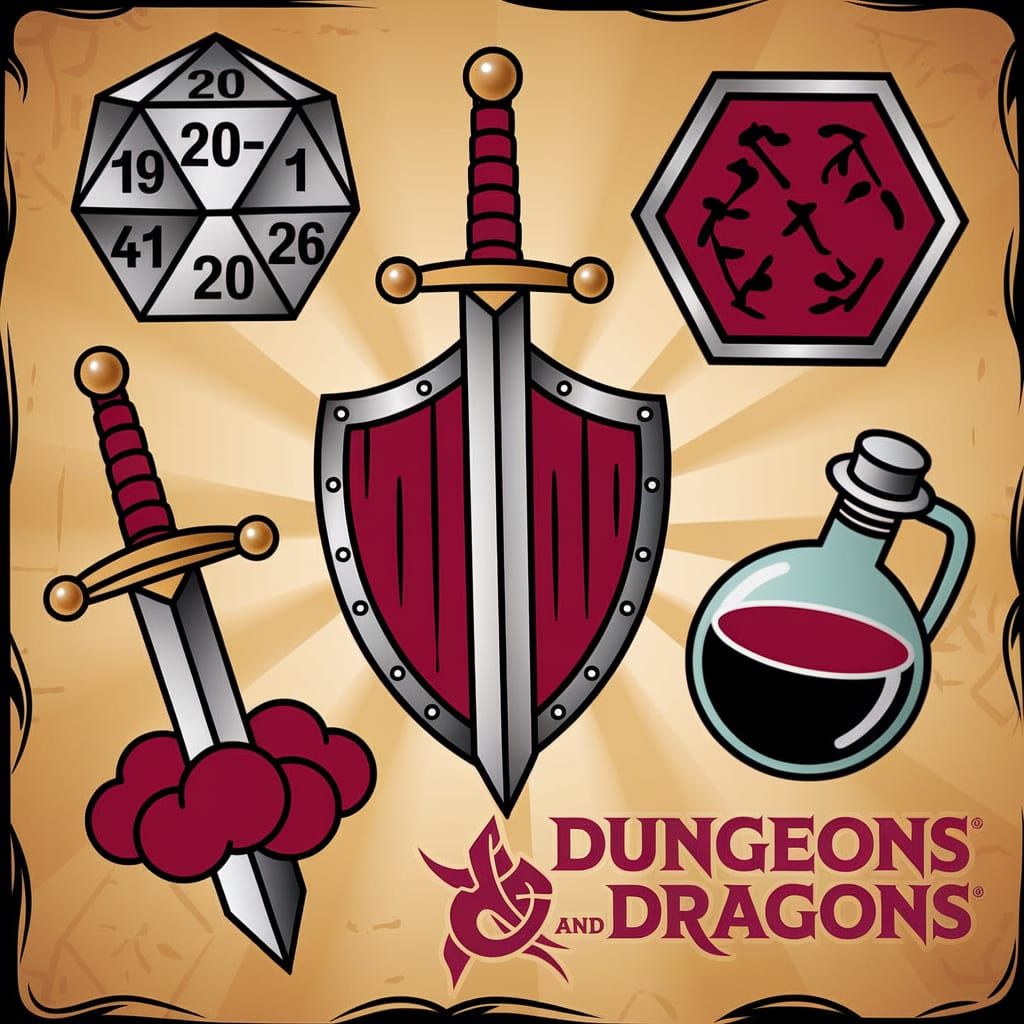 D&D Flash Tattoo Sheet in Traditional Tattoo Style