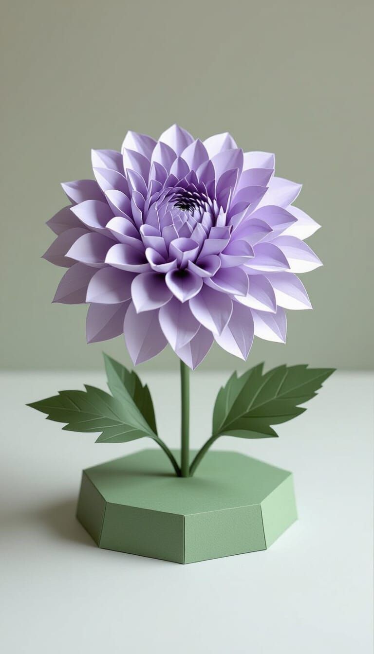 Lavender Dahlia Paper Sculpture with 3D Folds