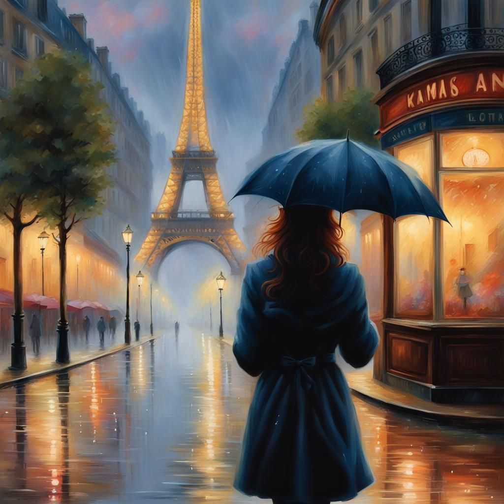 Rainy Evening in Paris: Ethereal Fantasy Scene