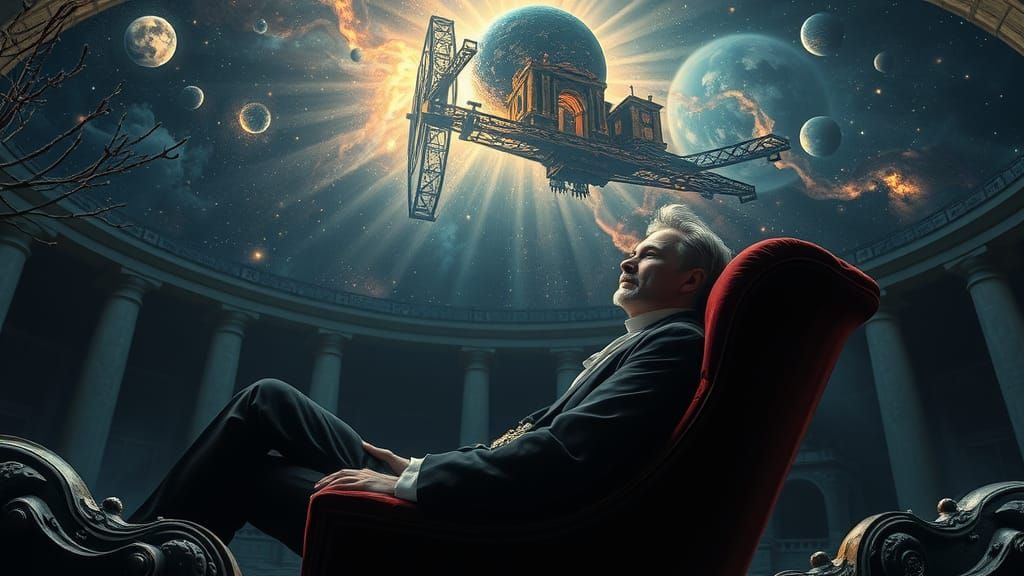 Cosmic Collapse: Man Contemplates Apocalyptic Sky