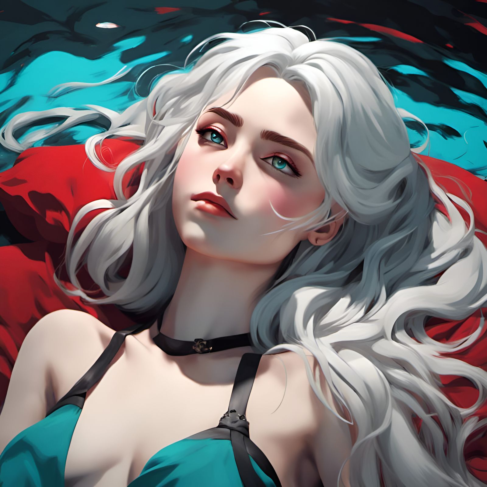 Anime Woman with White and Blond Hair in 3D